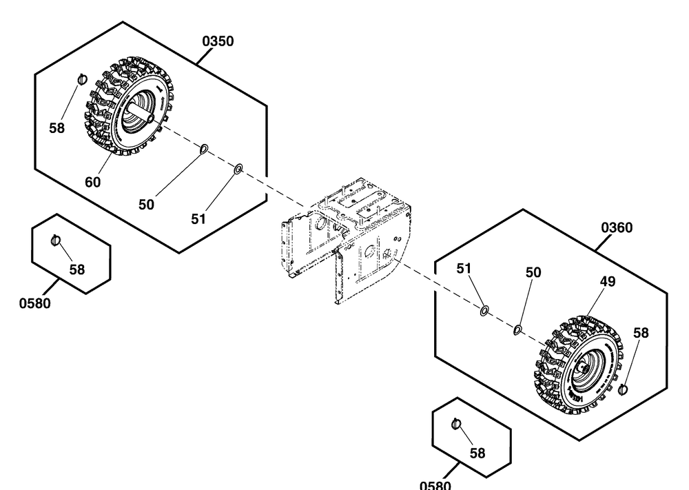 Wheels And Tires Group Diagram and Parts List for 1697184-00-1027LD 2019 Briggs and Stratton Snow Blower